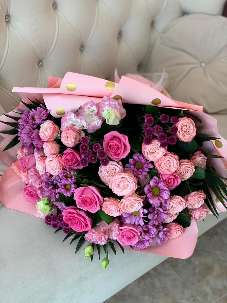 Букет цветов из: Хризантемы, Розы и Лизиантусы в Нижняя Тавда