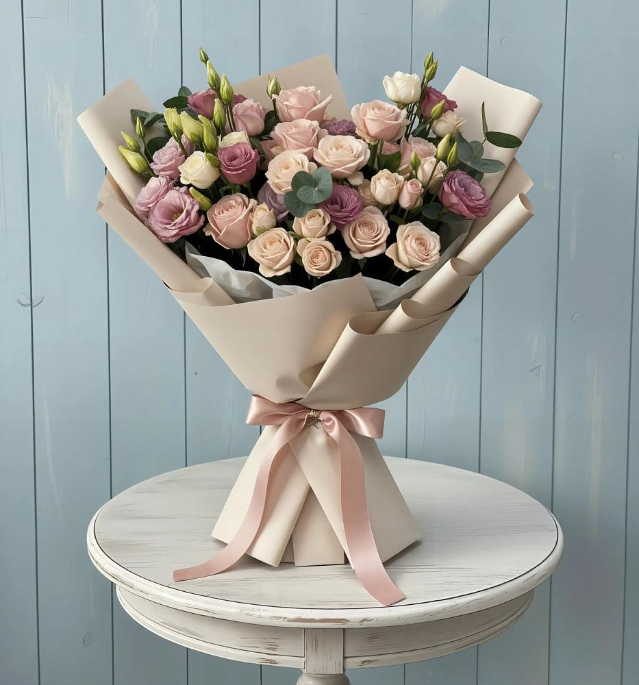 Букет цветов из: Розы и Лизиантусы в Нижняя Тавда