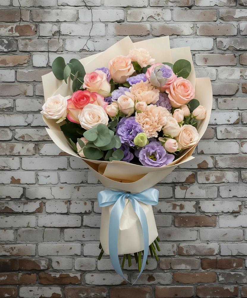 Букет цветов из: Розы, Лизиантусы и Гвоздики в Нижняя Тавда