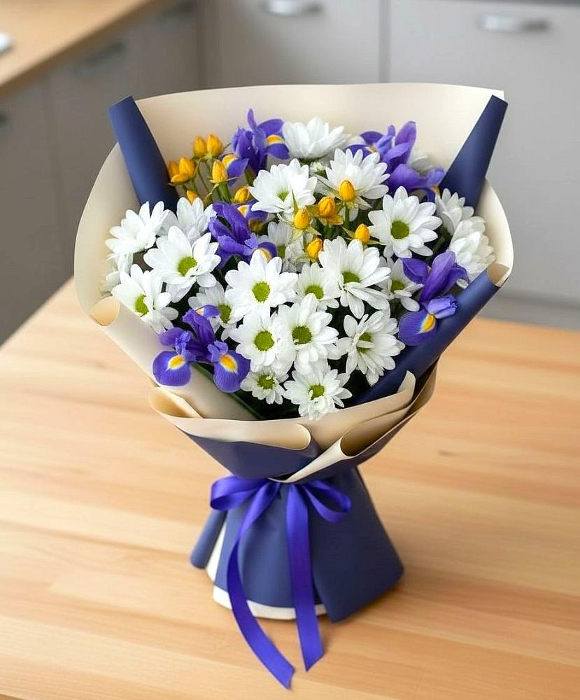 Букет цветов из: Розы, Ирисы и Хризантемы в Нижняя Тавда