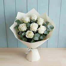 Букет Белые розы в Эвкалипте в Нижняя Тавда